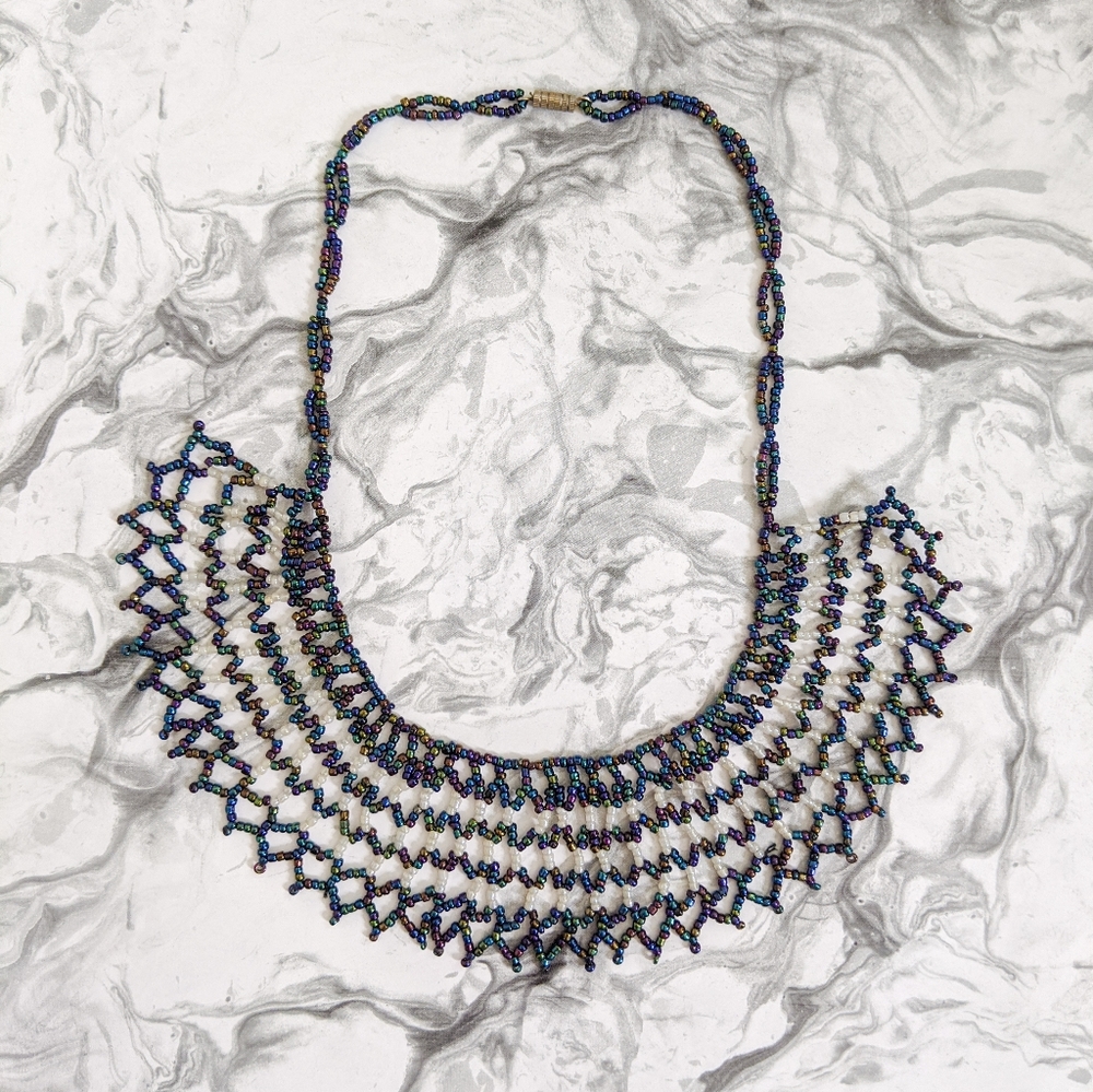 Unique Beaded Bib Necklace - One of a Kind